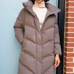 NWT! Wilfred “The Cloud” Puff Maxi Coat Jacket Taupe Gray Purple Low Tide Medium